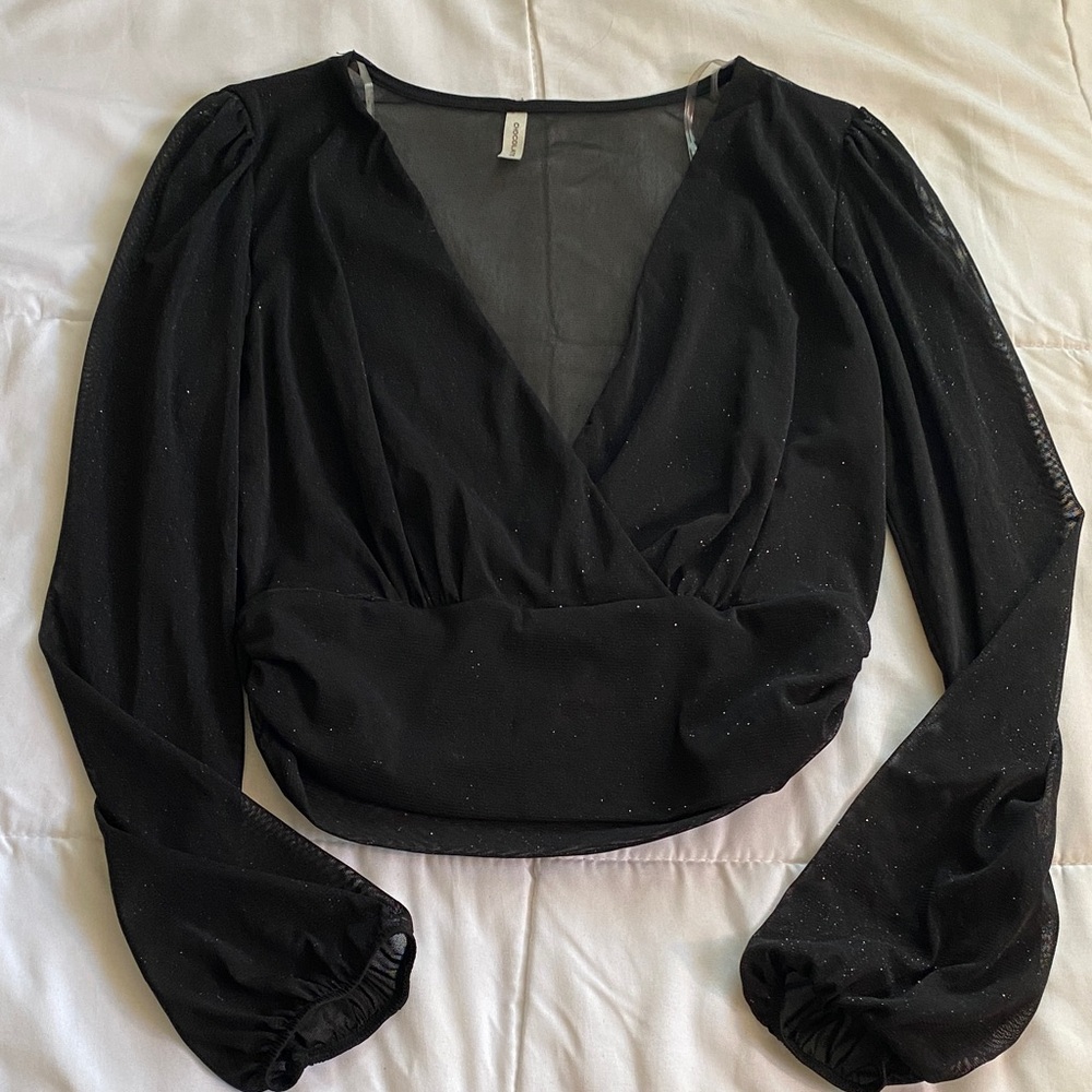 Chocolate Black Sparkle Wrap Crop Blouse